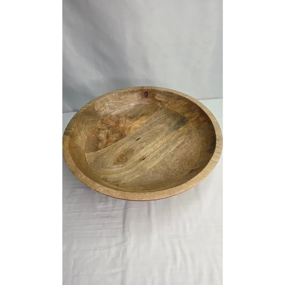 Mango Wood Salad Bowl 12” Hand Carved Striped Decorative Rustic Farmhouse